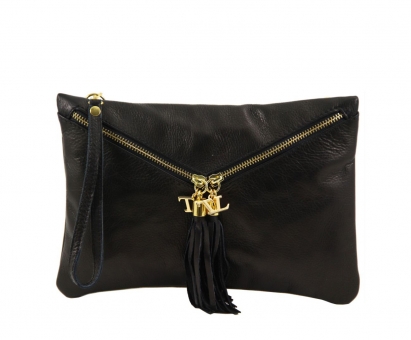 Сумочка-клатч на длинном ремешке из натуральной кожи чёрного цвета Tuscany Leather