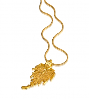 Колье Ester Bijoux с маленьким листом берёзы в жёлтом золоте