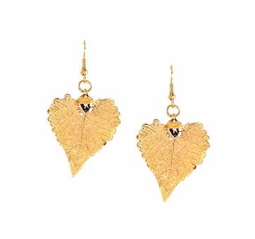 Серьги Ester Bijoux с натуральным листом хлопка в жёлтом золоте